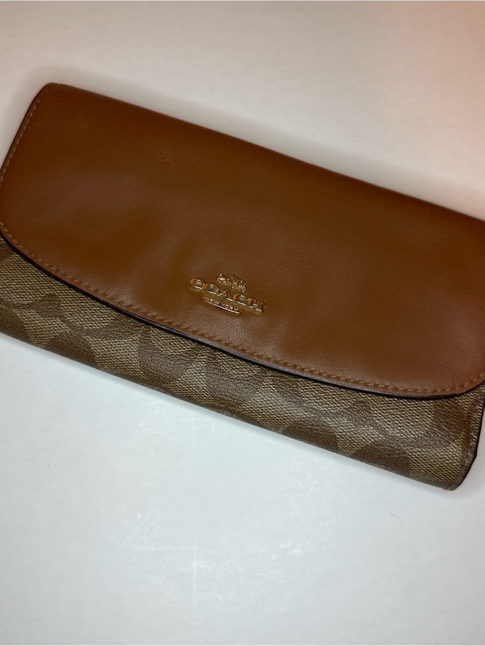 Coach Brown Signature Fold Over Wallet Clutch